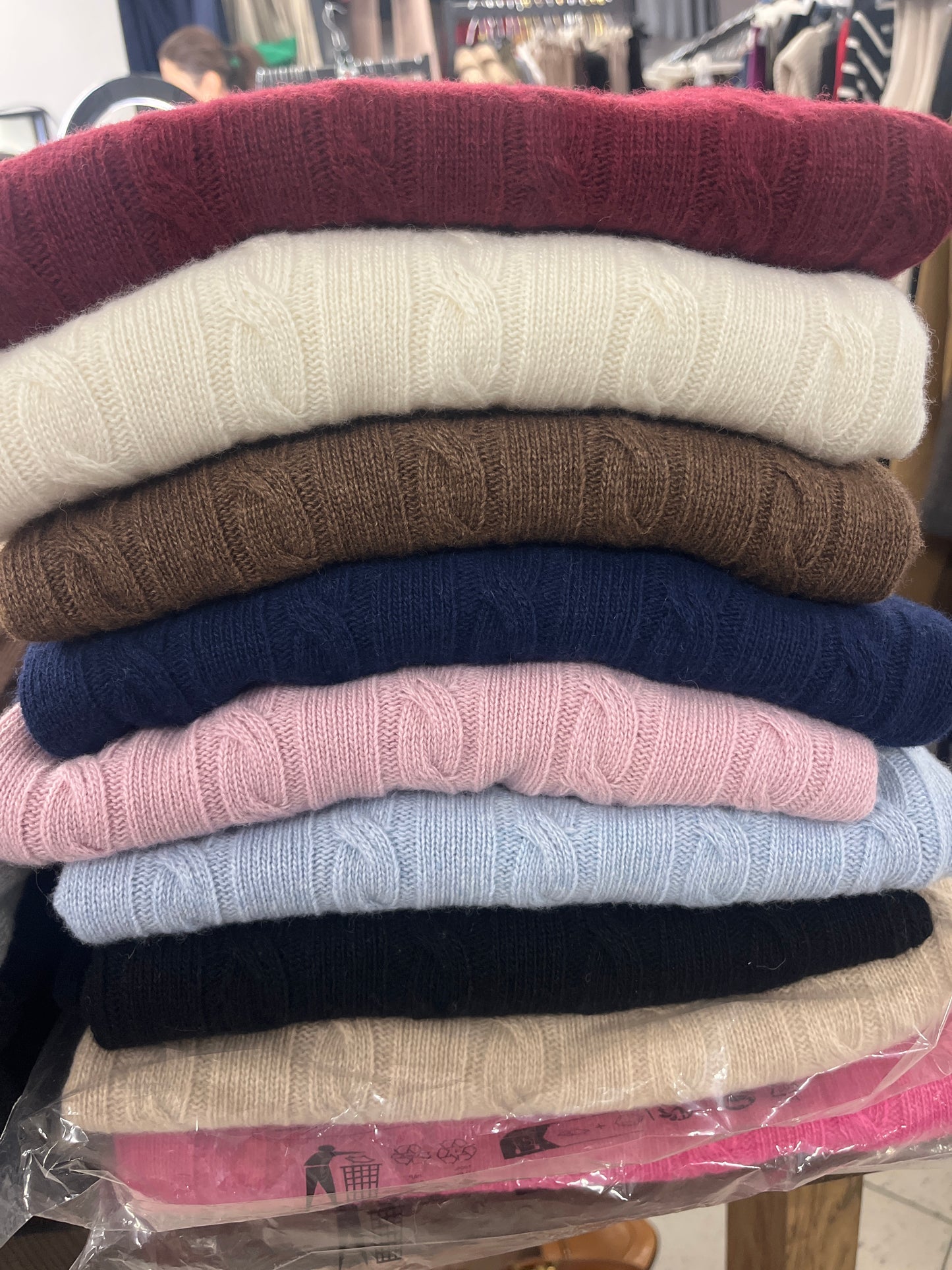 MAGLIONE TRECCE MISTO CASHEMERE