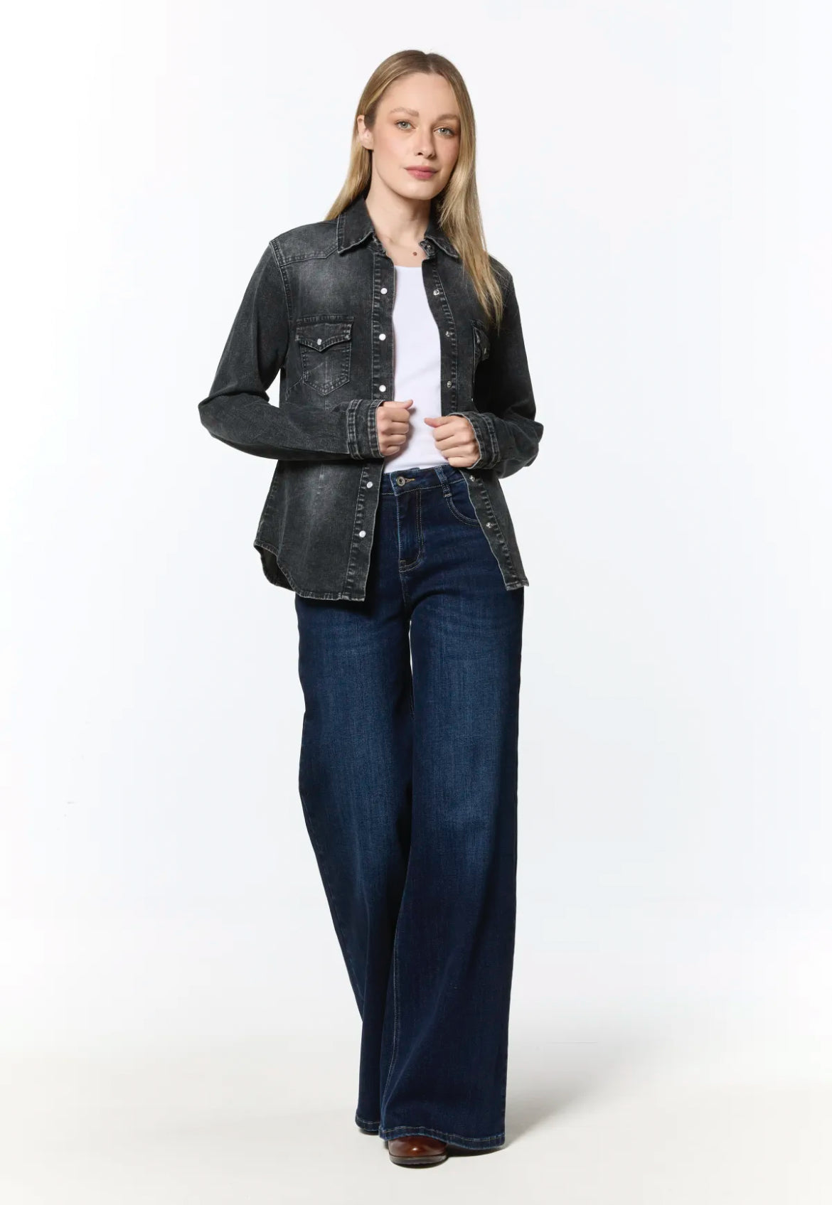 CAMICIA JEANS GRIGIO NERO