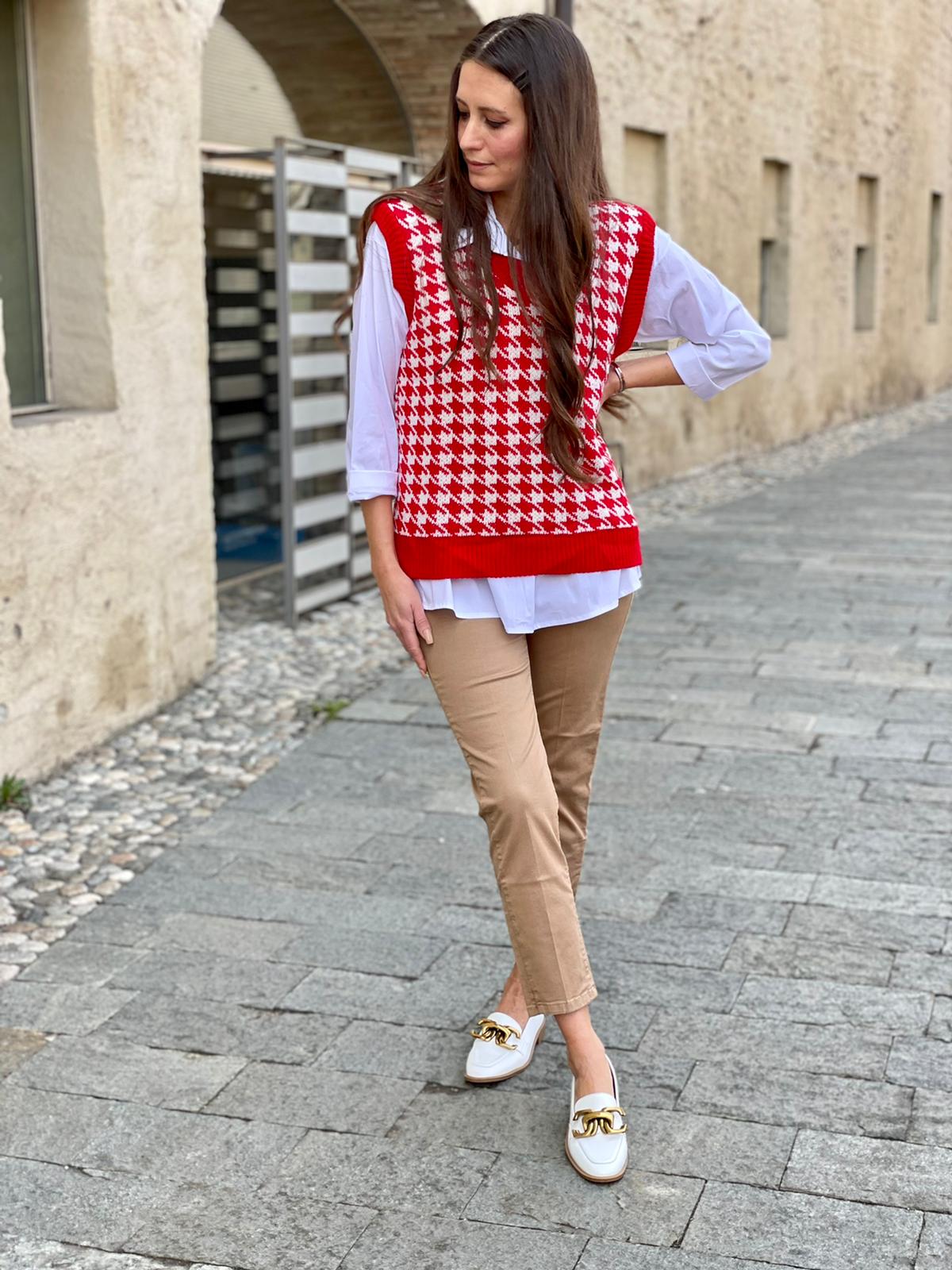 GILET ROSSO PIED DE POULE