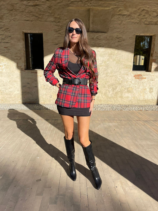 BLAZER TARTAN MANICA ARRICCIATA