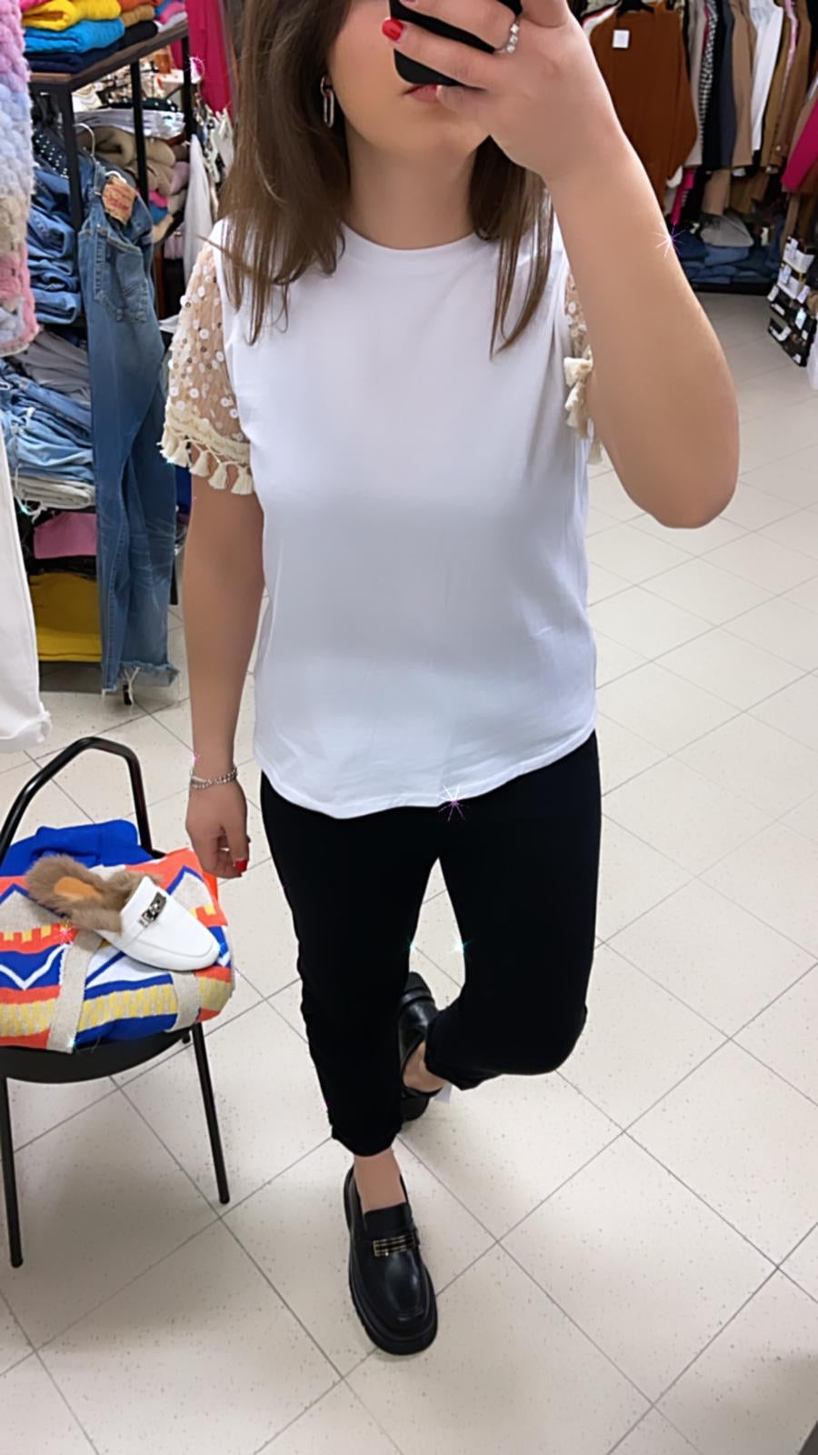 T SHIRT MANICA TULLE E NAPPINE