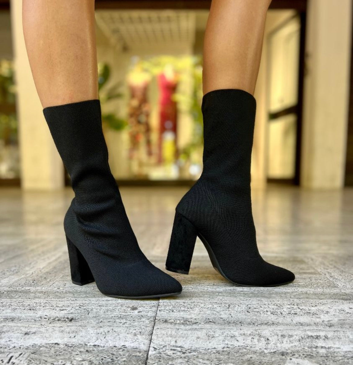 Stivali Tronchetto Tacco Tronchetti A Calza TRONCHETTO EFFETTO CALZA