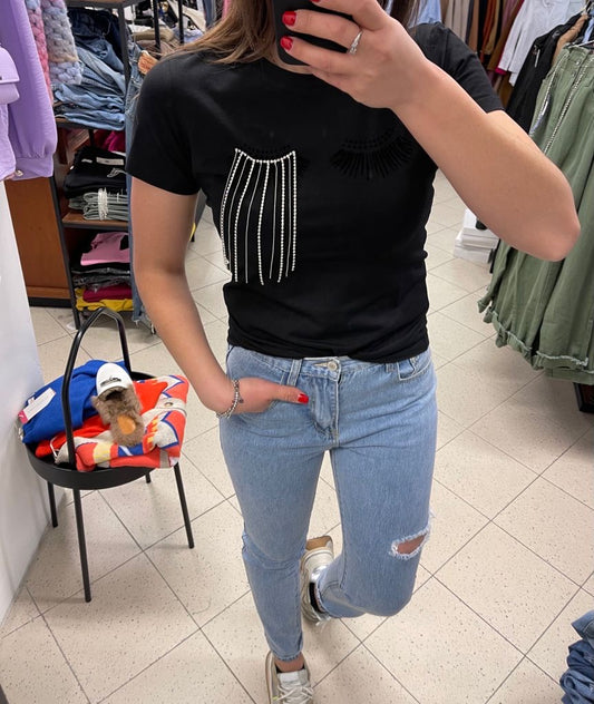 T SHIRT CIGLIA E STRASS