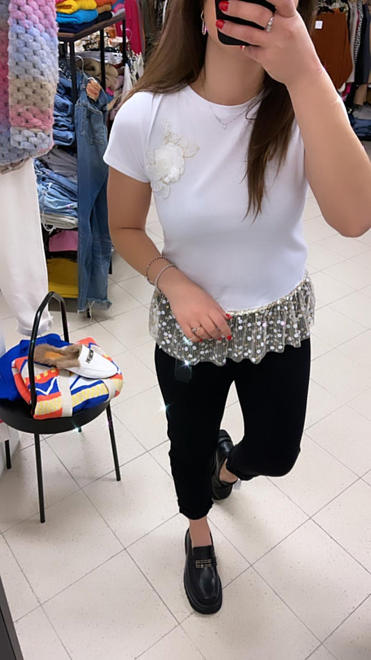 T SHIRT CON FONDO IN TULLE E PAILLETTES