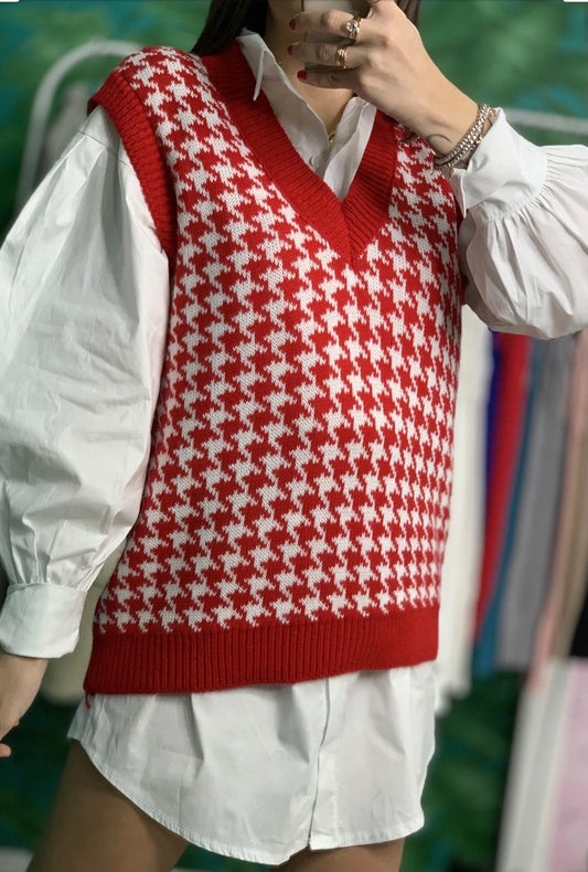 GILET ROSSO PIED DE POULE