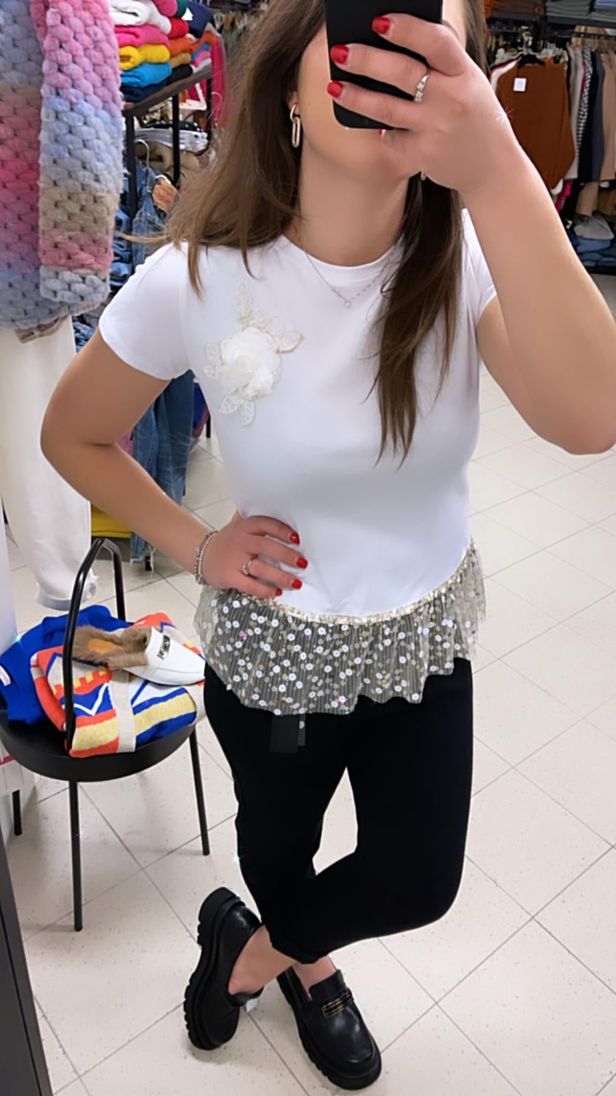 T SHIRT CON FONDO IN TULLE E PAILLETTES