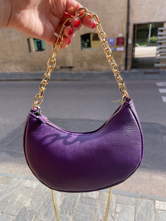 BORSA MEZZA LUNA IN VERA PELLE