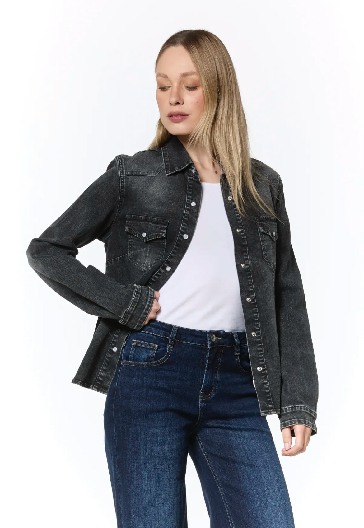 CAMICIA JEANS GRIGIO NERO