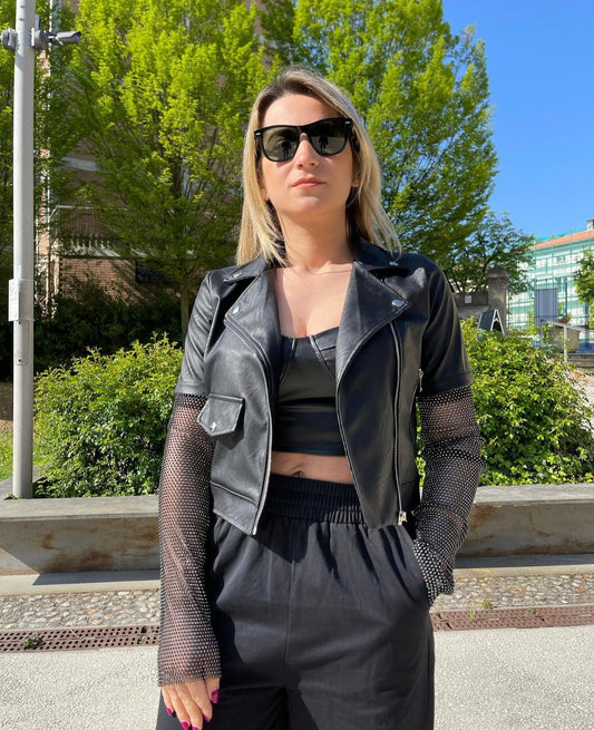 GIACCA ECOPELLE CON MANICA STRASS