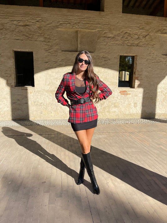 BLAZER TARTAN MANICA ARRICCIATA