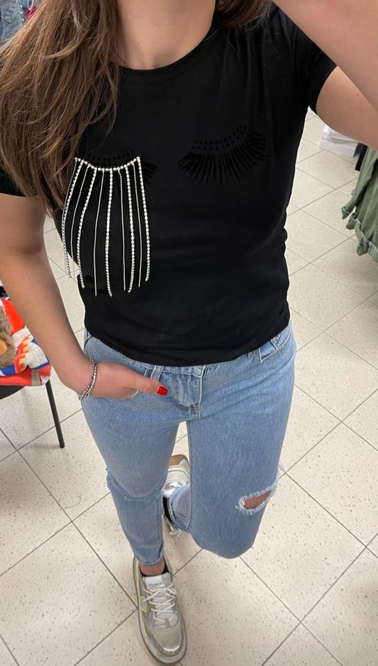 T SHIRT CIGLIA E STRASS