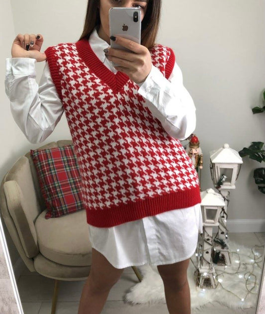 GILET ROSSO PIED DE POULE